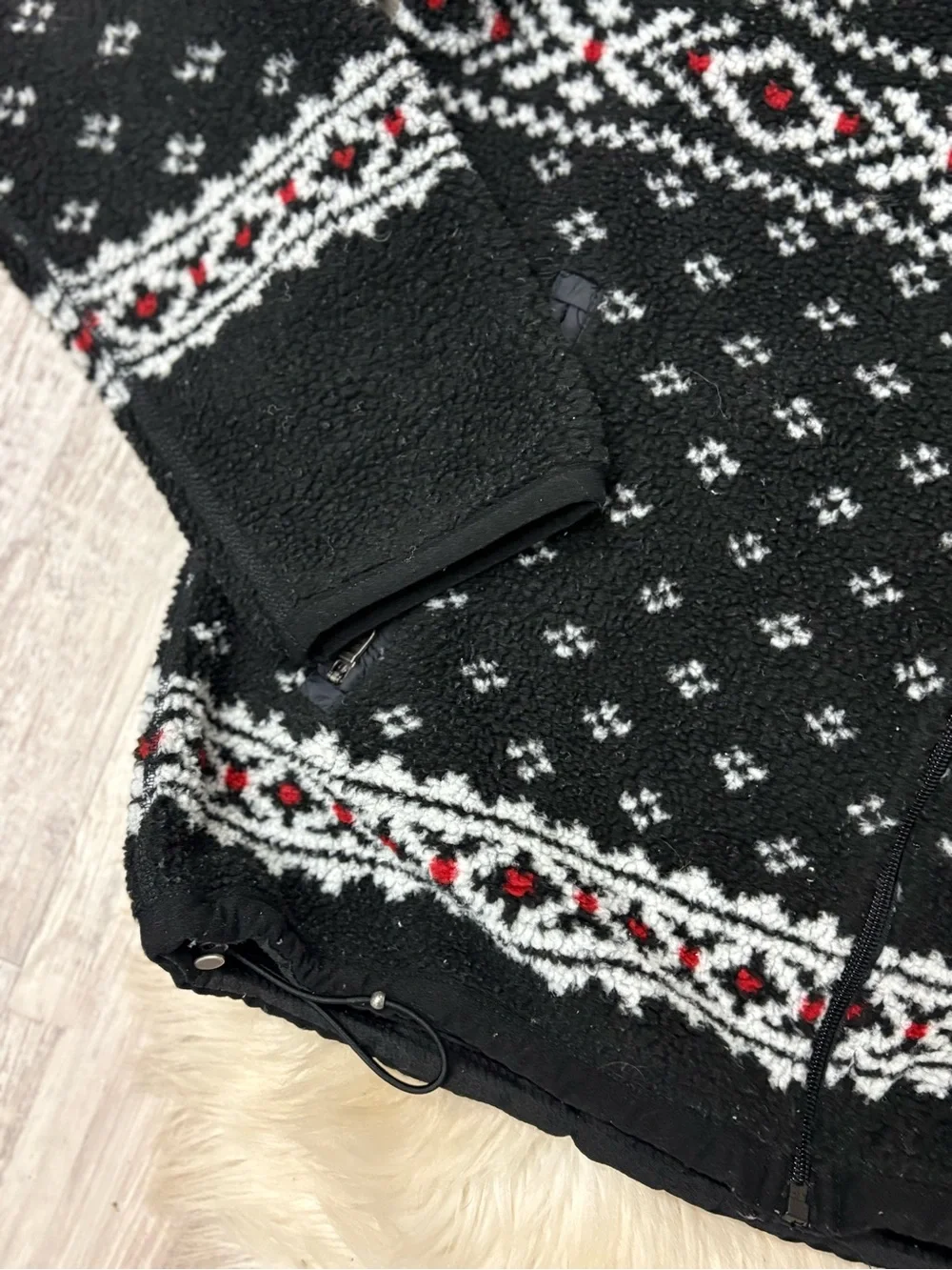 Vintage Polo by Ralph Lauren Black Fair Isle Zip-Up Sweater Jacket sz Large